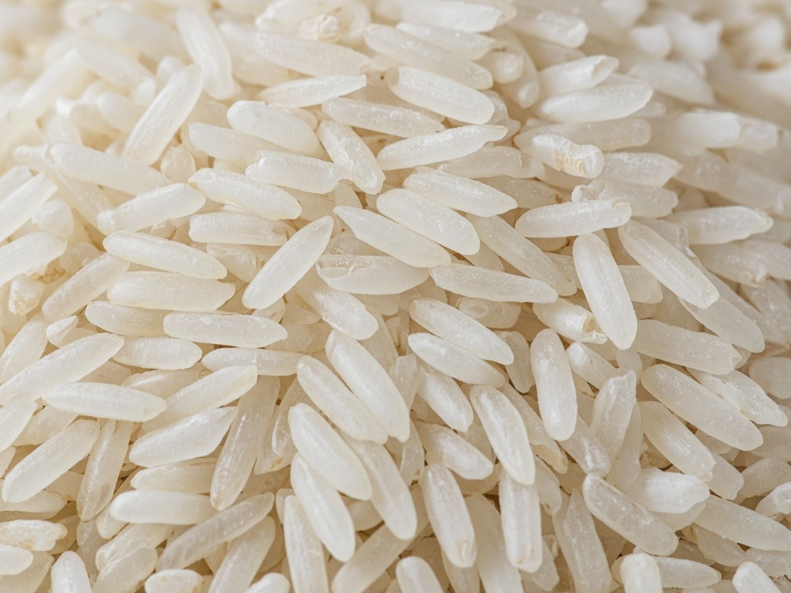 Close-up of milled HMT rice grains