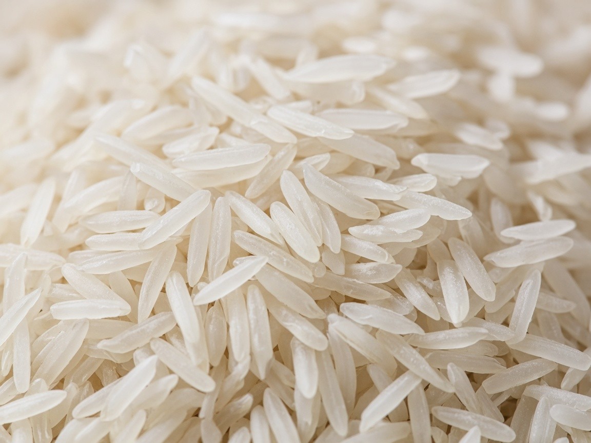 Close-up of milled JSR Lachkari Kolam rice grains